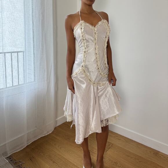 Vintage Italian Satin-Look Halter Asymmetric Dress (XS/S) - Picture 5 of 11